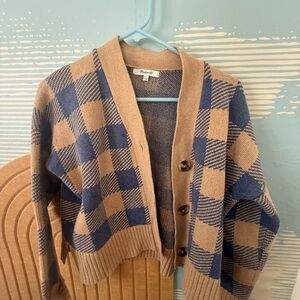 Madewell Blue and Tan Checkered Cardigan